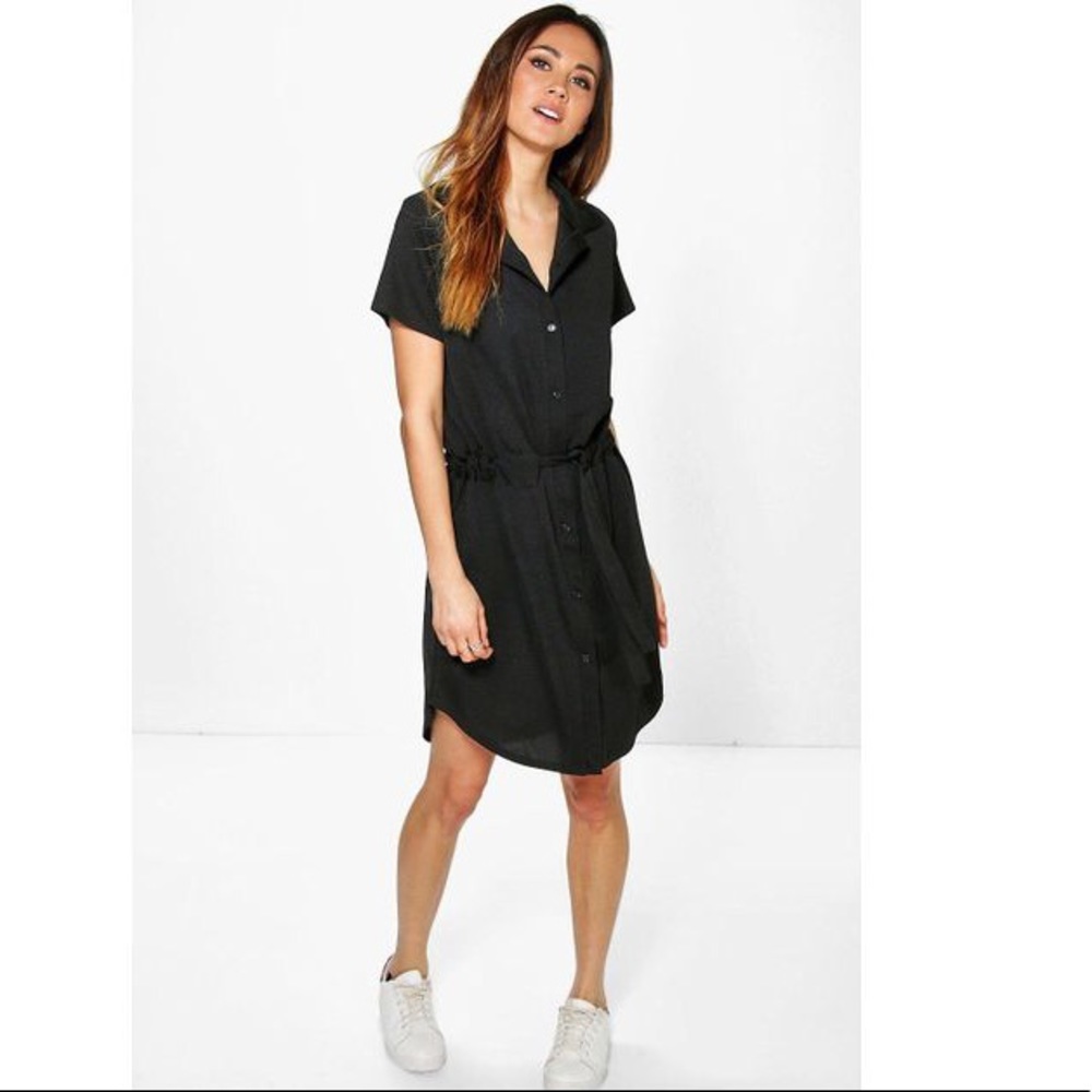 Boohoo black Azra tie waist dress US4